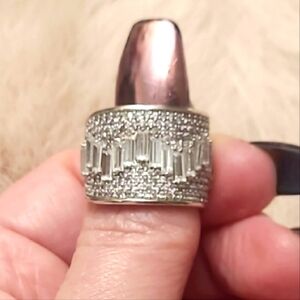 Vintage Art Deco Baguette & Pave Set Rounds Diamond Sterling Silver Ring…